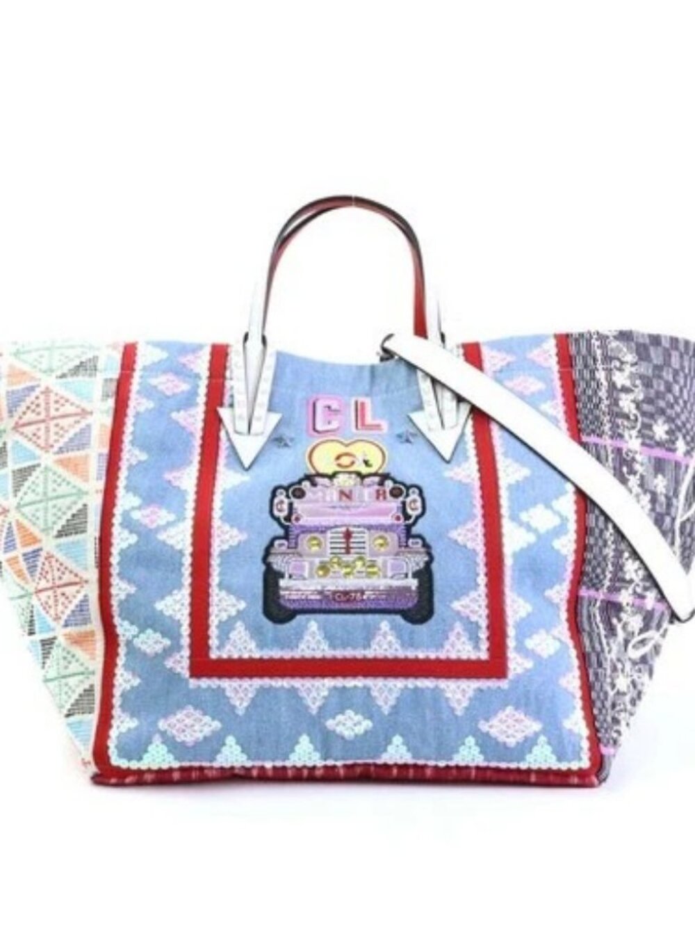 Auth Christian Louboutin Handbag Shoulder Bag Multicolor Canvas/Leather - 56812c
